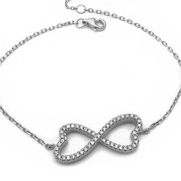 Heart Infinity Bracelet 925 Sterling Silver with Cubic Zirconia - Picture 1 of 7